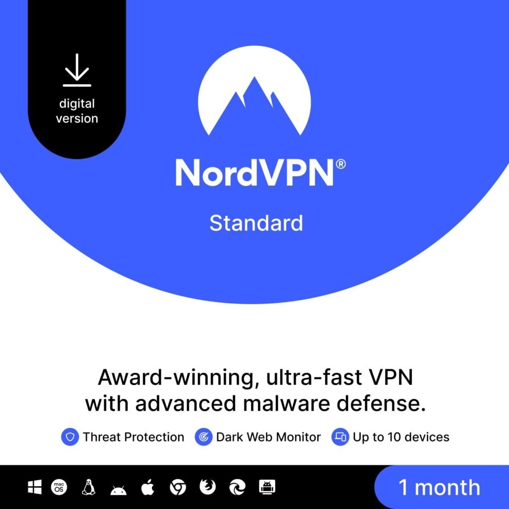 NordVPN Basic – 1-Year – Premium VPN Protection For Up to 10 Devices – Secure Your Traffic Data  Shield Your IP – PC/Mac/Mobile [Online Code]