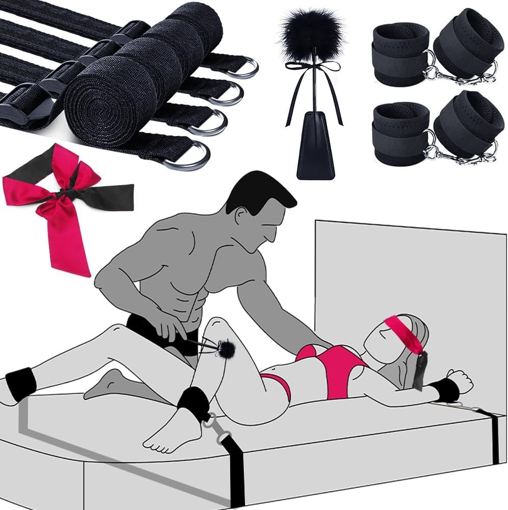 Sex Toys Bondage BDSM Restraints, Couples Sex Toys Bondage Restraints BDSM Kit, 75 Adjustable Bed Restraints Sex Straps Set with Handcuffs Blindfold Tickler, Couple Adult Toys