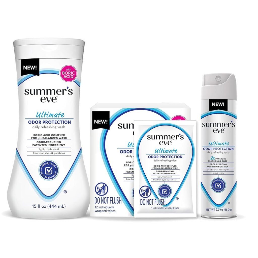 Summers Eve Ultimate Odor Protection Bundle; Feminine Body Wash and Wipes with Boric Acid + Feminine Odor Protection Spray