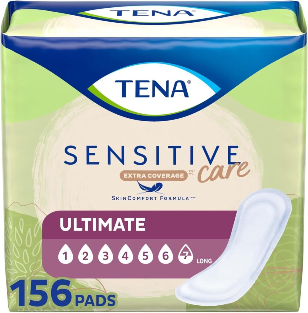 TENA Incontinence Pads, Bladder Control  Postpartum for Women, Ultimate Absorbency, Long Length, Sensitive Care - 156 Count