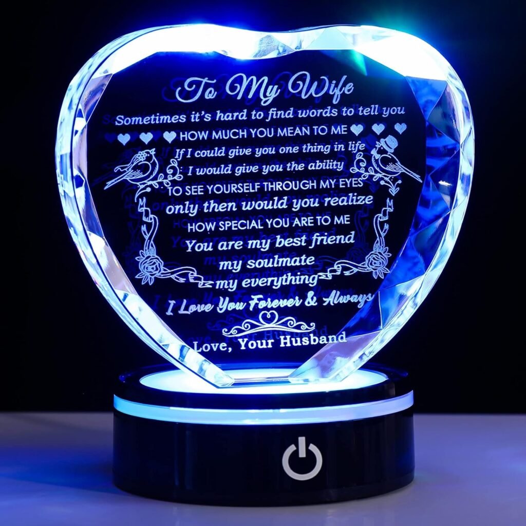 YWHL Gifts for Wife with Colorful LED Base I Love You Gifts for Her from Husband Best Anniversary Birthday Wife Gift Ideas Romantic to My Wife Crystal Keepsakes Presents for Valentines Day Christmas